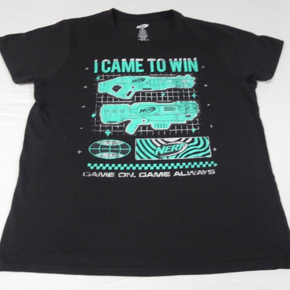 NERF TOY GUN I CAME TO WIN GAME ON GAME ALWAYS  - BLACK XL T-SHIRT J6 - Picture 1 of 3